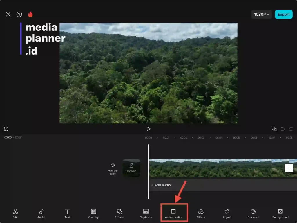 Cara edit video landscape menjadi portrait di CapCut: Aspect ratio